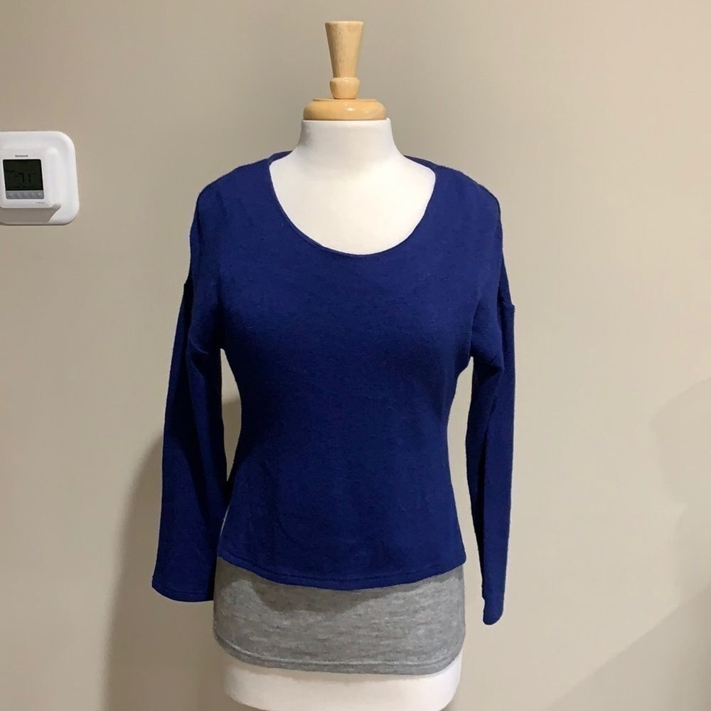 Goodnight Macaroon blue and gray layered sweater, Size Medium, US size 6, NWT
